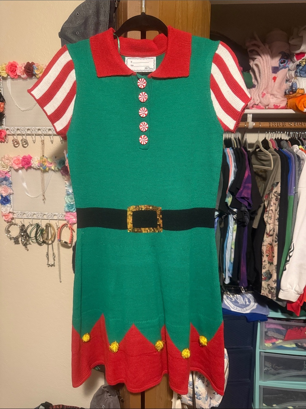 Festive Green & Red Women's Holiday Elf Dress